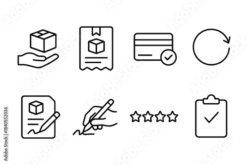 Delivery and review icons: minimalist line art for e-commerce and logistics
