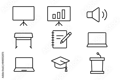 Minimalist outline icons for presentations and education