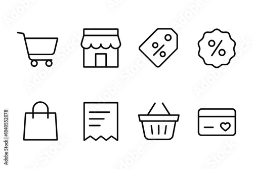 Minimalist shopping icons set for e-commerce and retail design
