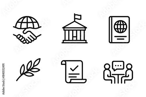 Basic line icons for international and administrative concepts