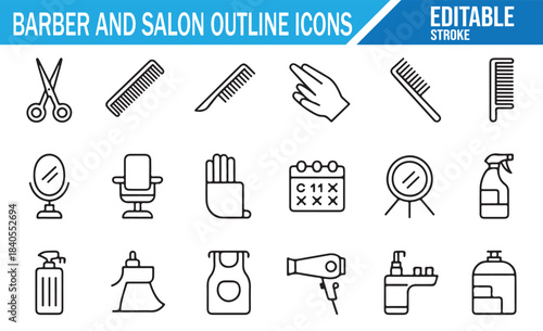 Salon accessories and barber tools vector icon set