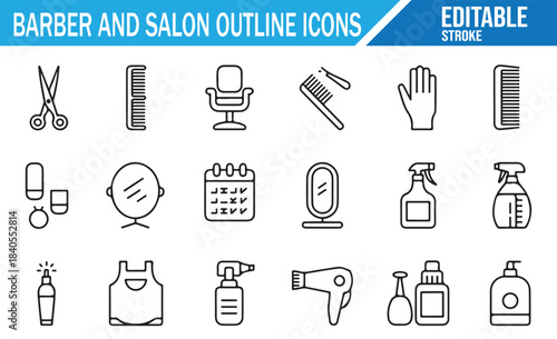 Barber shop and beauty salon outline symbols for web and app UI