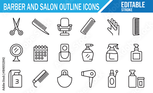 Hairdressing and grooming equipment minimalist vector icon pack