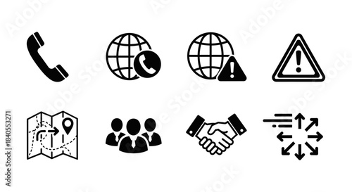Communication and business icons set with global networking and navigation symbols