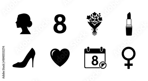 International women's day icons: celebrating march 8 with feminine symbols