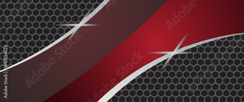 Abstract metallic red background with shiny banner, vector.