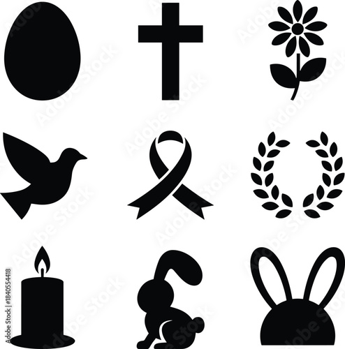 Collection of silhouetted easter and religious symbols for design and decoration