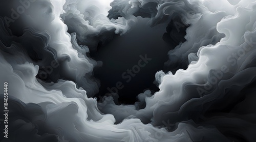 Dramatic Smoke Rings Frame Dark Core Background Concept Art Creating Depth and Mysterious Atmosphere with Wisp Texture Perfect for Digital Projects