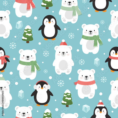 seamless pattern with christmas penguins
