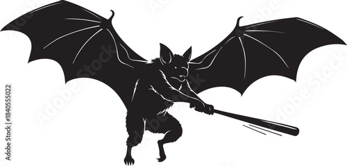 Silhouette of a winged creature with a sword in flight