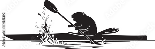 Silhouette of a person kayaking with a paddle splashing water