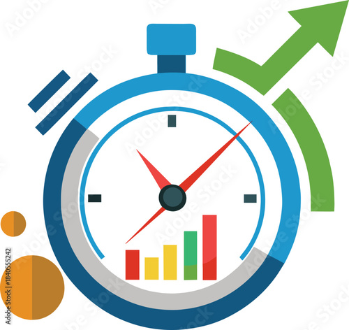 Time management concept with a stopwatch graph and upward trend arrow illustration