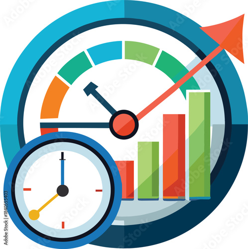 Measuring performance and efficiency with speed indicators time management and data analysis graphics