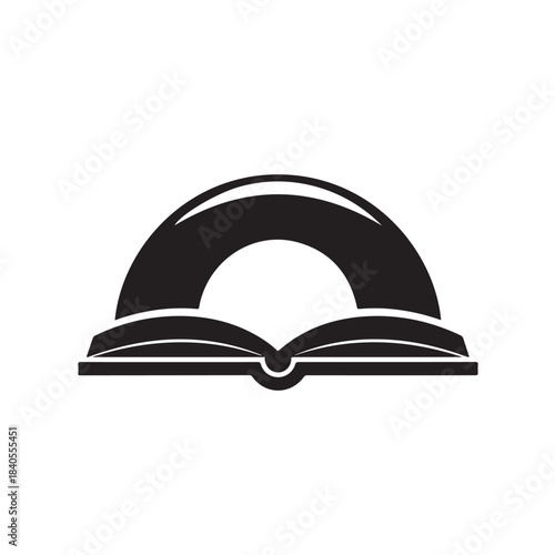 Open book icon in minimalist style with simple black and white color scheme on flat design for education logo