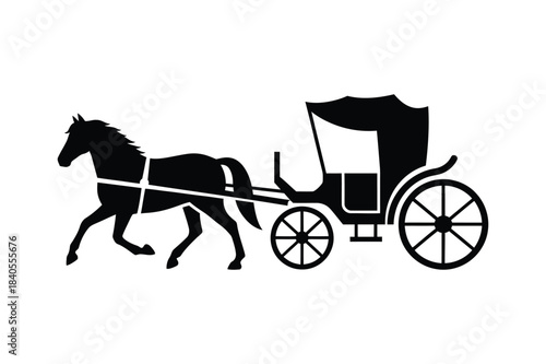 A horse carriage silhouette vector art illustration