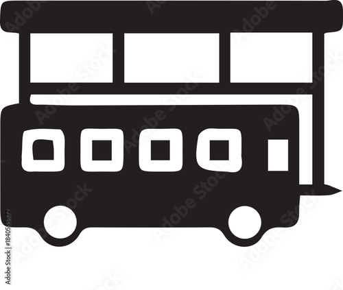 Simple black silhouette of a vintage bus or trolley icon
