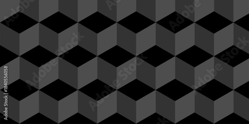 Abstract square dark black cubic square shape backdrop texture. cube geometric wall and floor vector diamond hexagon triangle wallpaper background.	