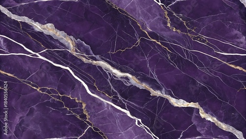Luxurious deep purple amethyst marble texture background with white and gold veins