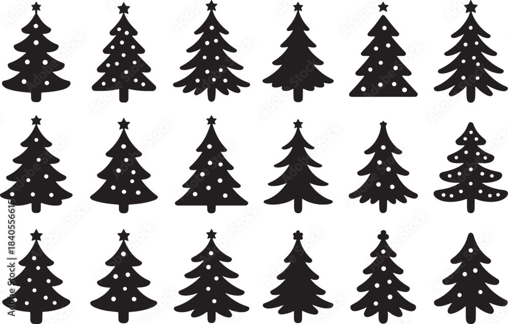 Obraz premium Ten simple black silhouette christmas trees festive holiday icons