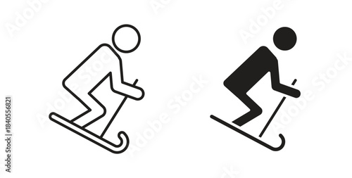 Skiing icon with glyph and line. black vector icons for Web UI