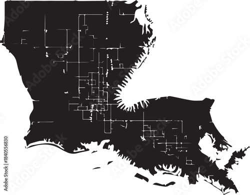 Black silhouette of louisiana state map with textured overlay