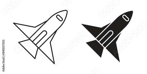 Space shuttle icon with glyph and line. black vector icons for Web UI