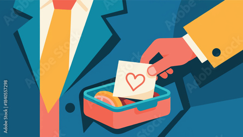 Illustration Of One Hand Slipping A Small, Folded Note With A Heart Drawn On It Into A Lunchbox Or A Pocket Of A Coat Vector Design Template