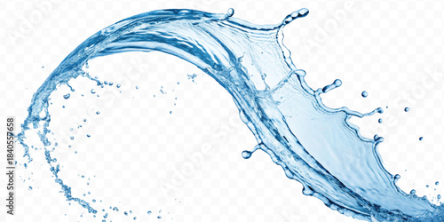 dynamic smooth liquid water splash with drops in mid air cut out and curve style isolated on white background 