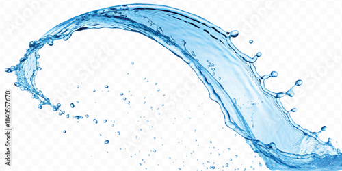 dynamic smooth liquid water splash with drops in mid air cut out and curve style isolated on white background 