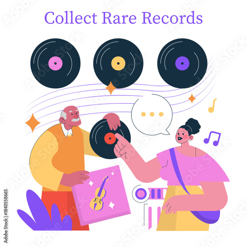 Enthusiastic Record Collectors Enjoying Rare Vinyls