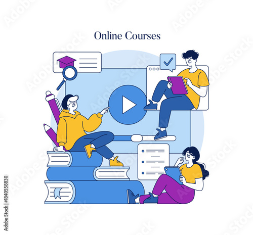 Vector Illustration of People Engaging in Online Courses