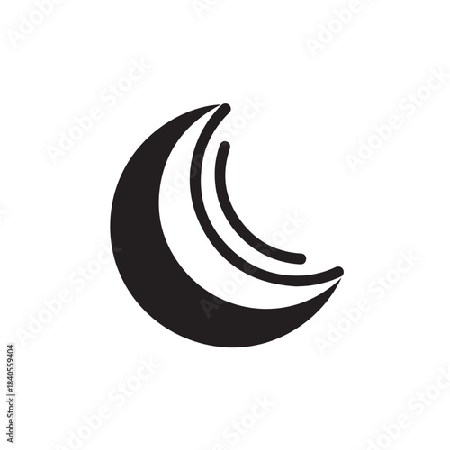 Crescent Moon Symbol in Simple Minimalist Design with Black Silhouette on White Background for Astrology Icon