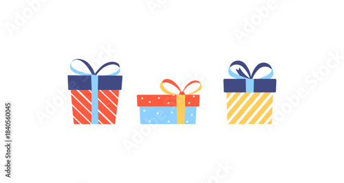 Colorful gift boxes with bows on a white background, perfect for celebrations