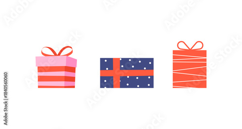 Colorful gift boxes with bows on white background for celebrations