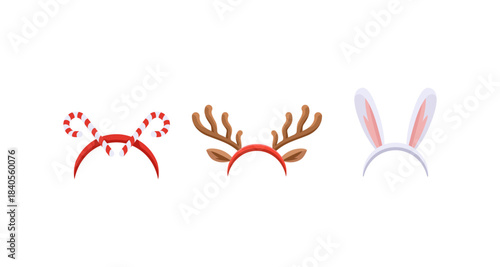 Festive Headbands: Candy Cane, Reindeer Antlers, and Bunny Ears