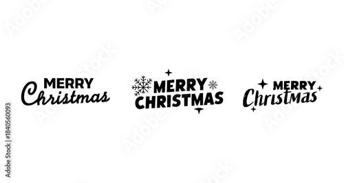 Merry Christmas typography in black and white with festive design elements
