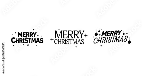 Merry Christmas text designs in black and white for holiday greetings