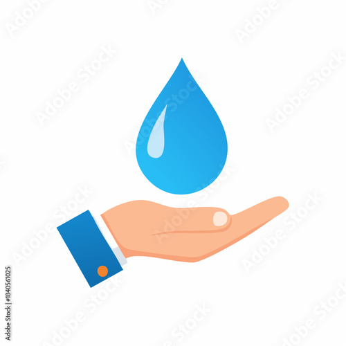 Hand holding a blue water drop symbol for save earth nature resources conservation concept illustration