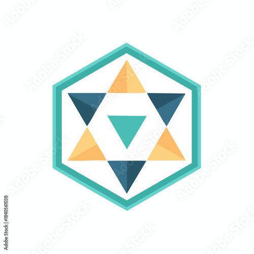 Geometric Star Symbol Design with Triangles in Hexagon Frame, Modern Abstract Icon