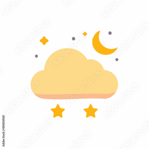 Stylized cloud floats with stars and moon illustration for bedtime theme on plain background