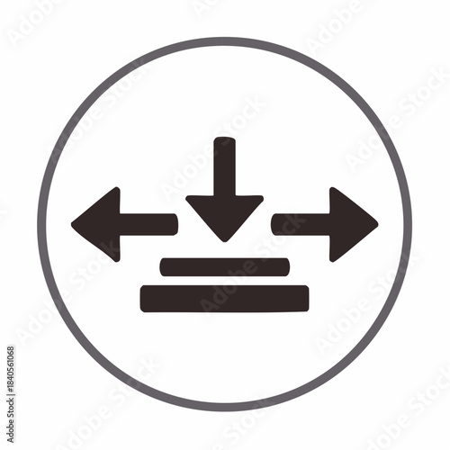 Merge icon in a round frame shows process with arrows pointing in opposite directions for use in design or as part of an application