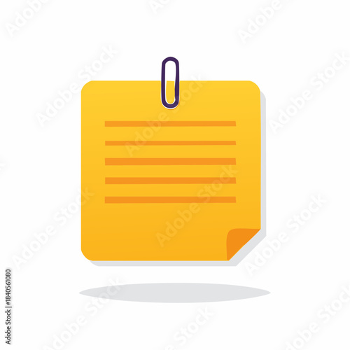Blank yellow paper note with lines and paperclip ready for memo or reminder on clear background for office or personal use