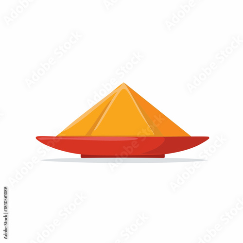 Cartoon Pyramid Shaped Pile of Yellow Powder on a Red Plate Culinary Art Design