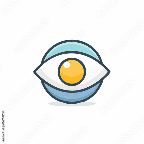 Eye Cartoon Mascot with Yellow Pupil in Blue Rounded Frame for Optical Vision Care