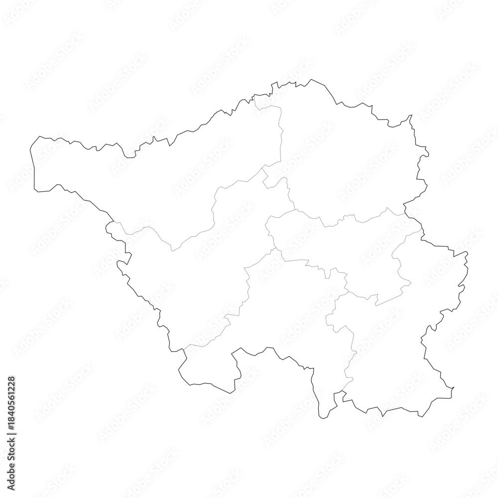 Obraz premium High Detail Vector Map of Saarland Germany with Districts and Political Boundaries Black Outline Isolated on Transparent Background (Saarland Karte)