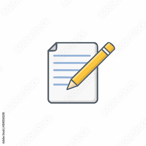 Blank document with lines and yellow pencil illustration for writing notes or taking important test
