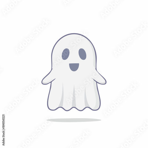 Cute Cartoon Ghost with Friendly Expression Floating on White Background