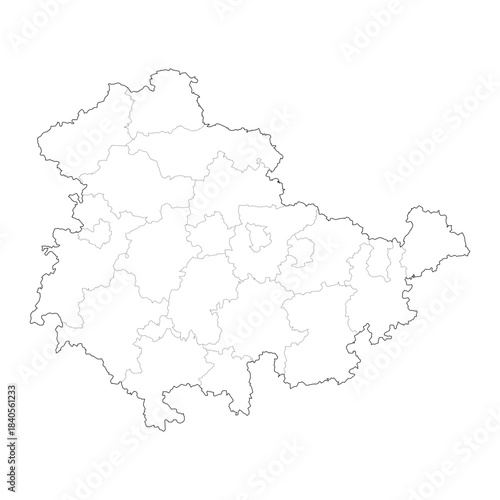High Detail Vector Map of Thuringia Germany with Districts and Political Boundaries Black Outline Isolated on Transparent Background (Thueringen Karte)