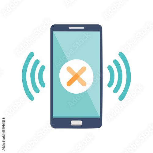 Smartphone with Cross Icon and Signal Waves Indicating Communication Problems or Network Error