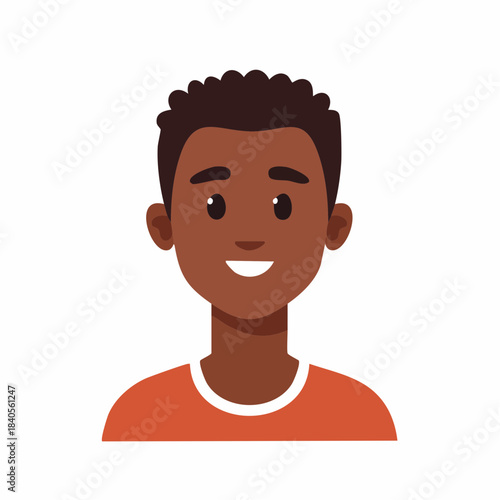 Smiling African American Man Portrait Illustration with Orange Shirt on a White Background